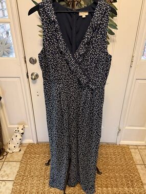 Loft Leaf Print Lightweight Flowy Wide Leg Sleeveless Jumpsuit 1 Piece 12